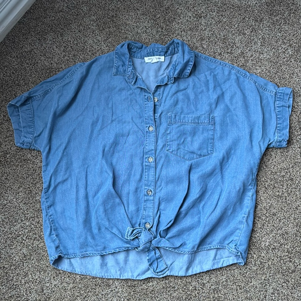 Beach Lunch Lounge Denim Tie Front Shirt S